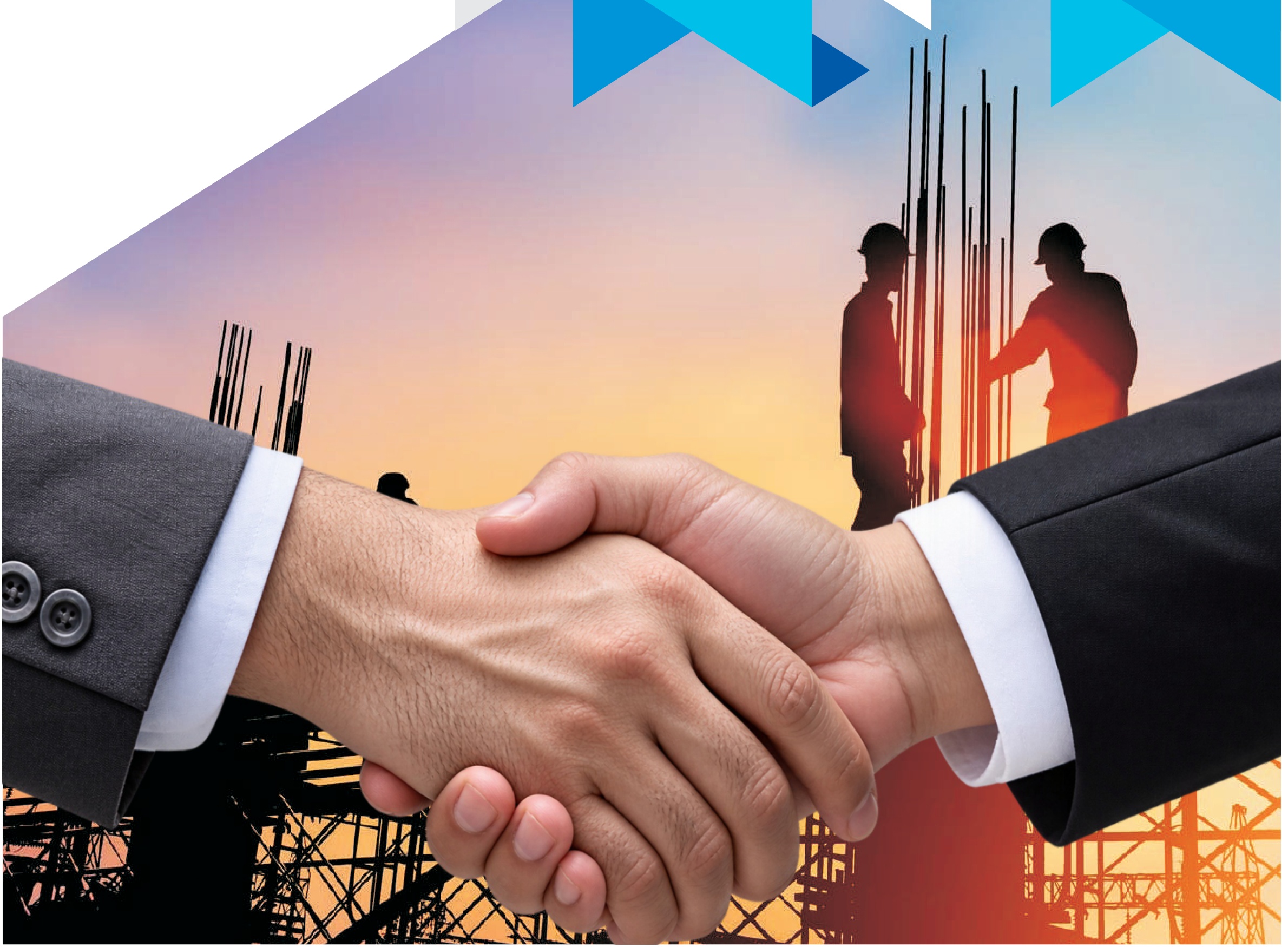 Himachal Technomatic Builders Professional Handshake and Construction Silhouette